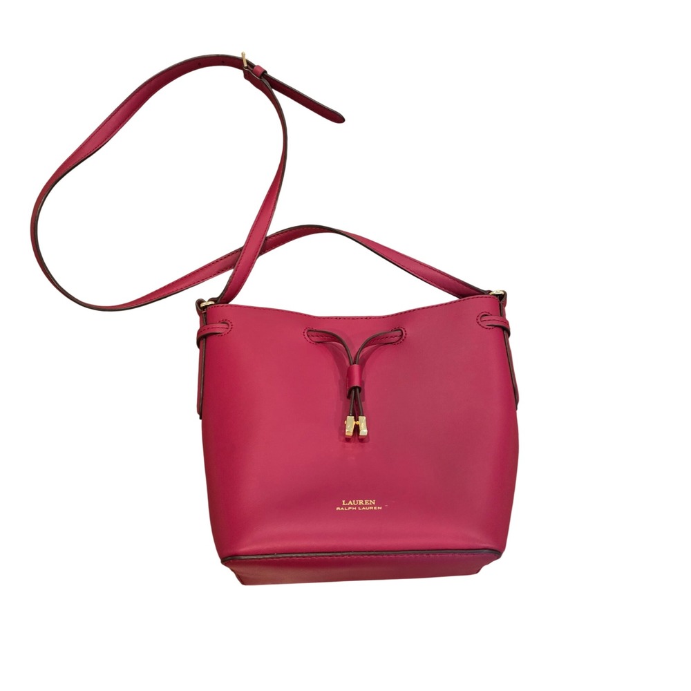 Lauren Ralph Lauren Pink Leather Bucket Bag Crossbody Gold Hardware Small